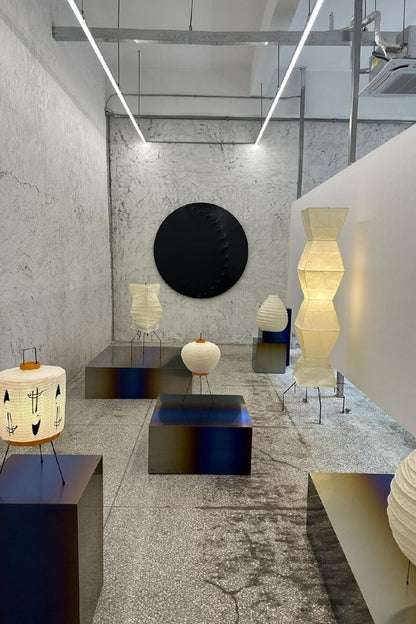 Floor Lamp Minimalist with Geometric Washi Paper Shade and Tripod Base