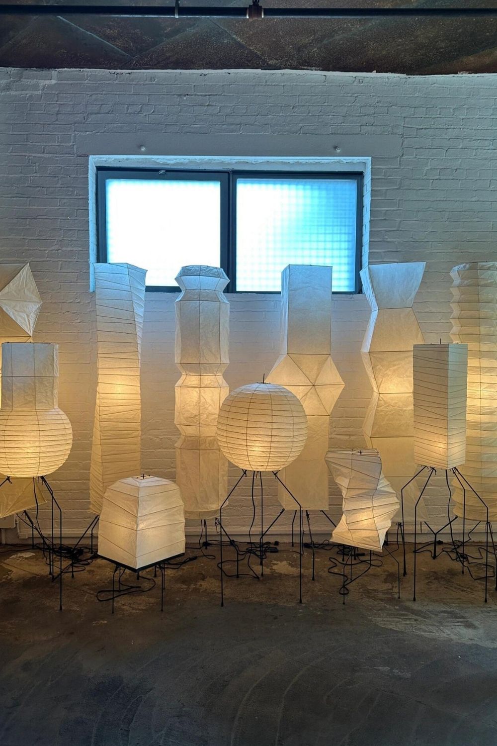 Floor Lamp Minimalist with Geometric Washi Paper Shade and Tripod Base