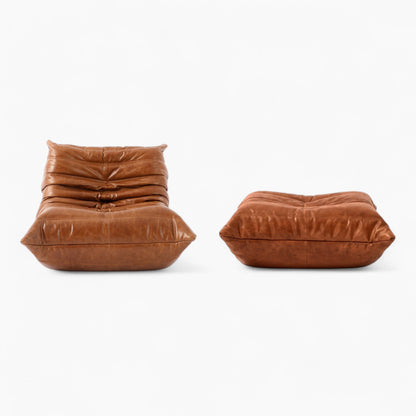 Floor Lounge Chair with Ottoman Set with Ribbed Quilted Design