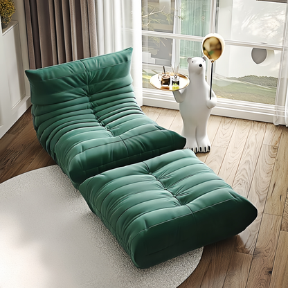 Floor Lounge Chair with Ottoman Set with Ribbed Quilted Design