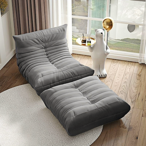 Floor Lounge Chair with Ottoman Set with Ribbed Quilted Design