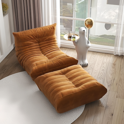 Floor Lounge Chair with Ottoman Set with Ribbed Quilted Design