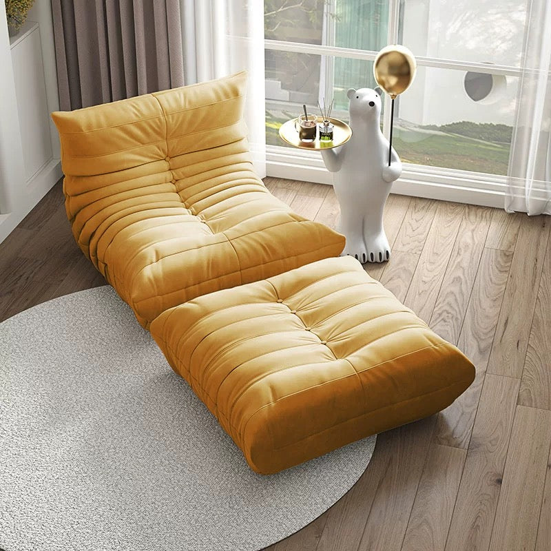 Floor Lounge Chair with Ottoman Set with Ribbed Quilted Design