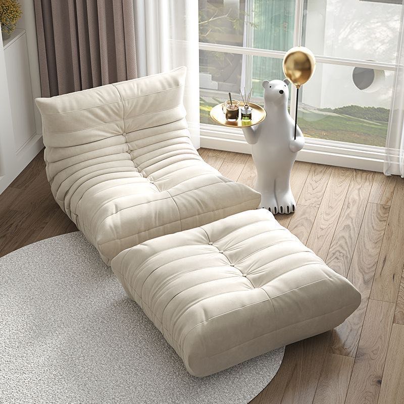 Floor Lounge Chair with Ottoman Set with Ribbed Quilted Design