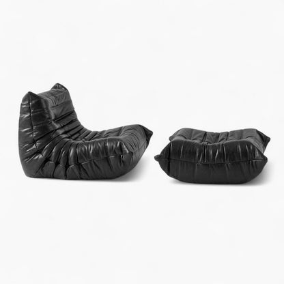 Floor Lounge Chair with Ottoman Set with Ribbed Quilted Design