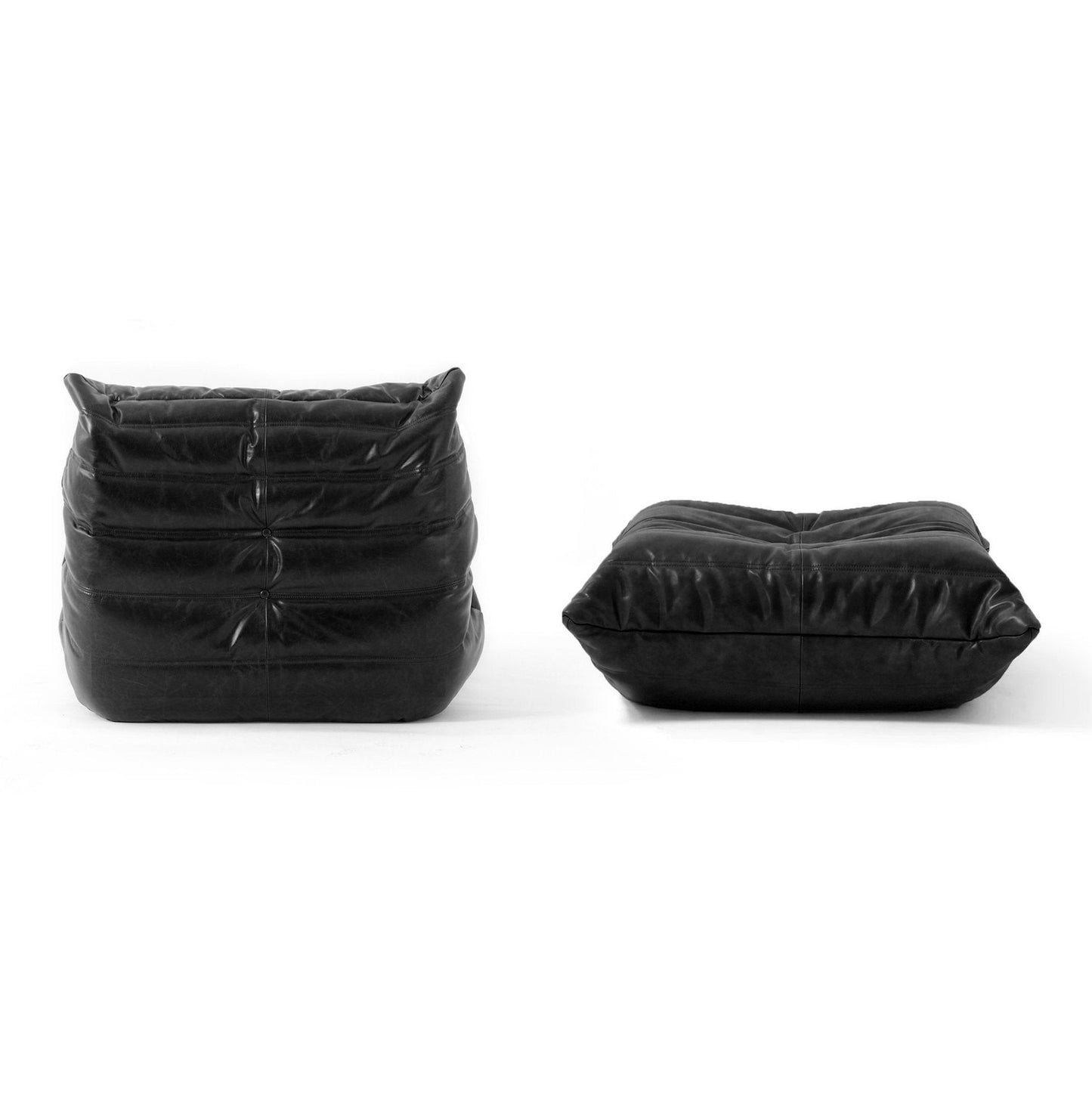 Floor Lounge Chair with Ottoman Set with Ribbed Quilted Design