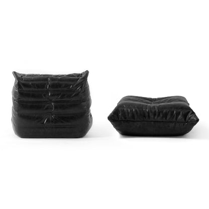 Floor Lounge Chair with Ottoman Set with Ribbed Quilted Design