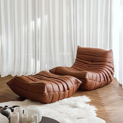 Floor Lounge Chair with Ottoman Set with Ribbed Quilted Design