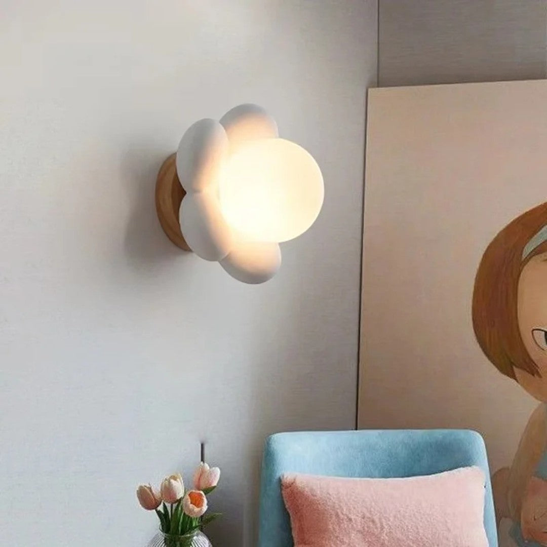 Flower Wall Lamp Bohemian with Globe Light and Wood Base
