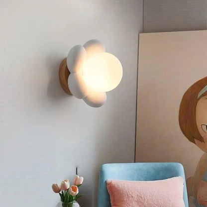 Flower Wall Lamp Bohemian with Globe Light and Wood Base