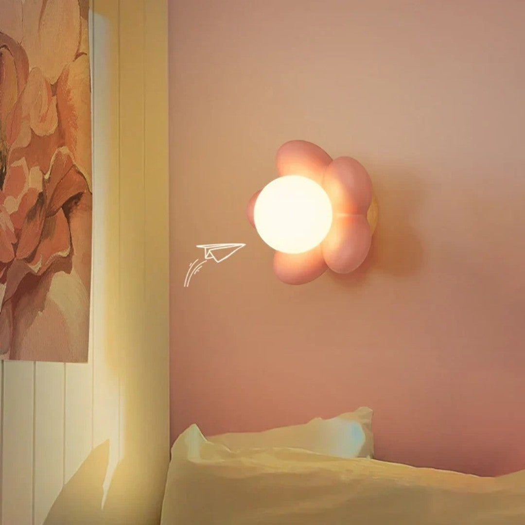 Flower Wall Lamp Bohemian with Globe Light and Wood Base