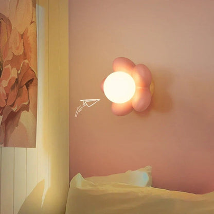 Flower Wall Lamp Bohemian with Globe Light and Wood Base