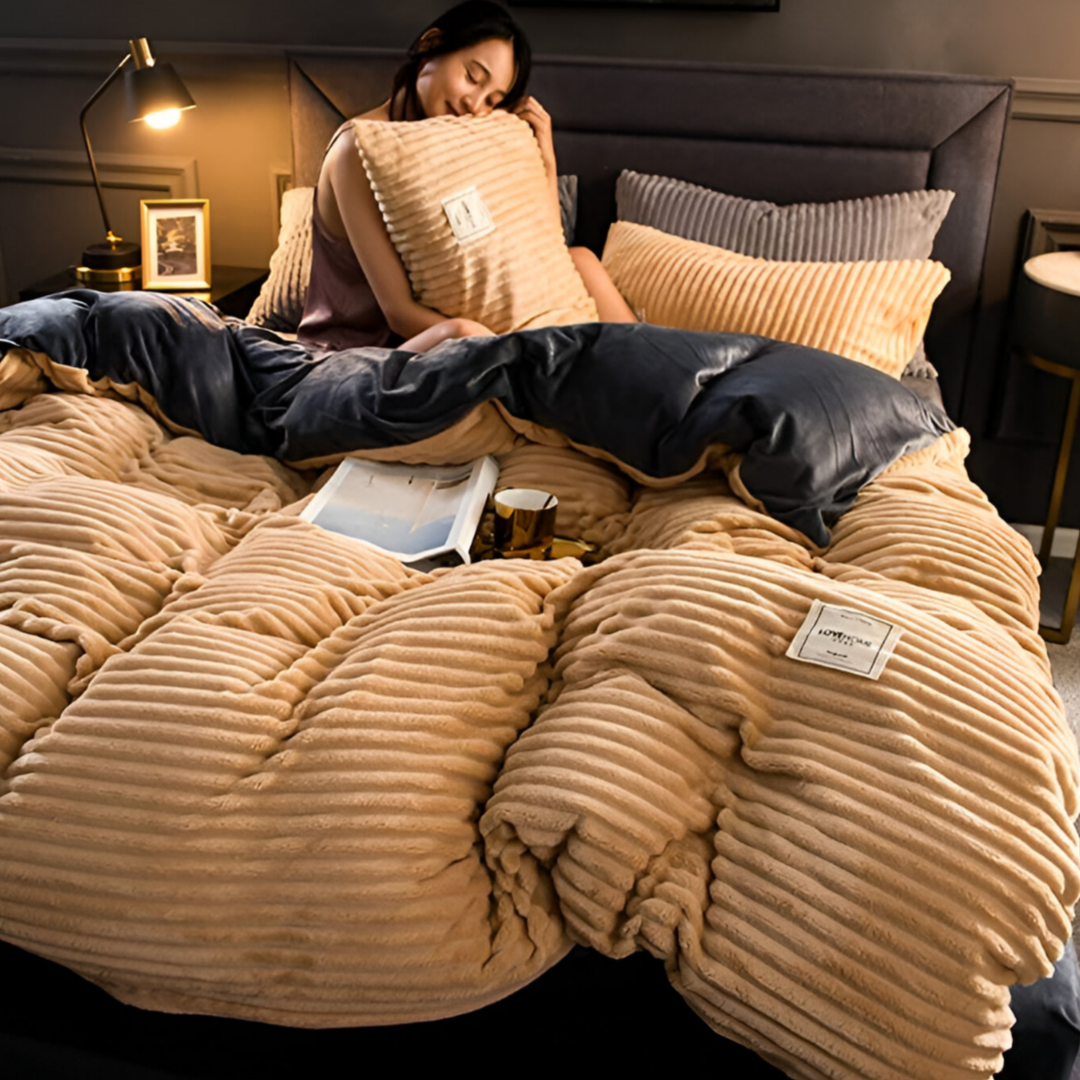 Fluffy Duvet Cover Set with Ribbed Texture for All Seasons
