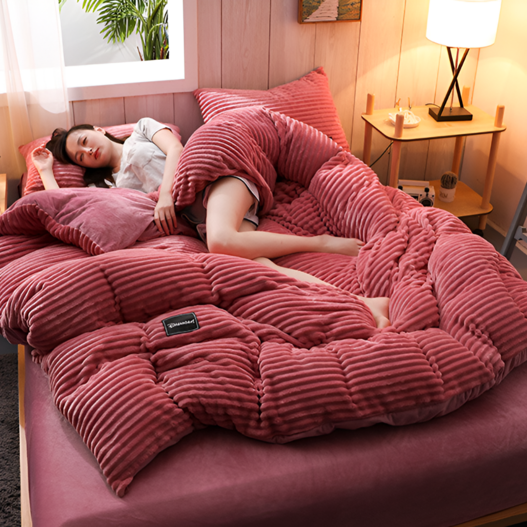 Fluffy Duvet Cover Set with Ribbed Texture for All Seasons
