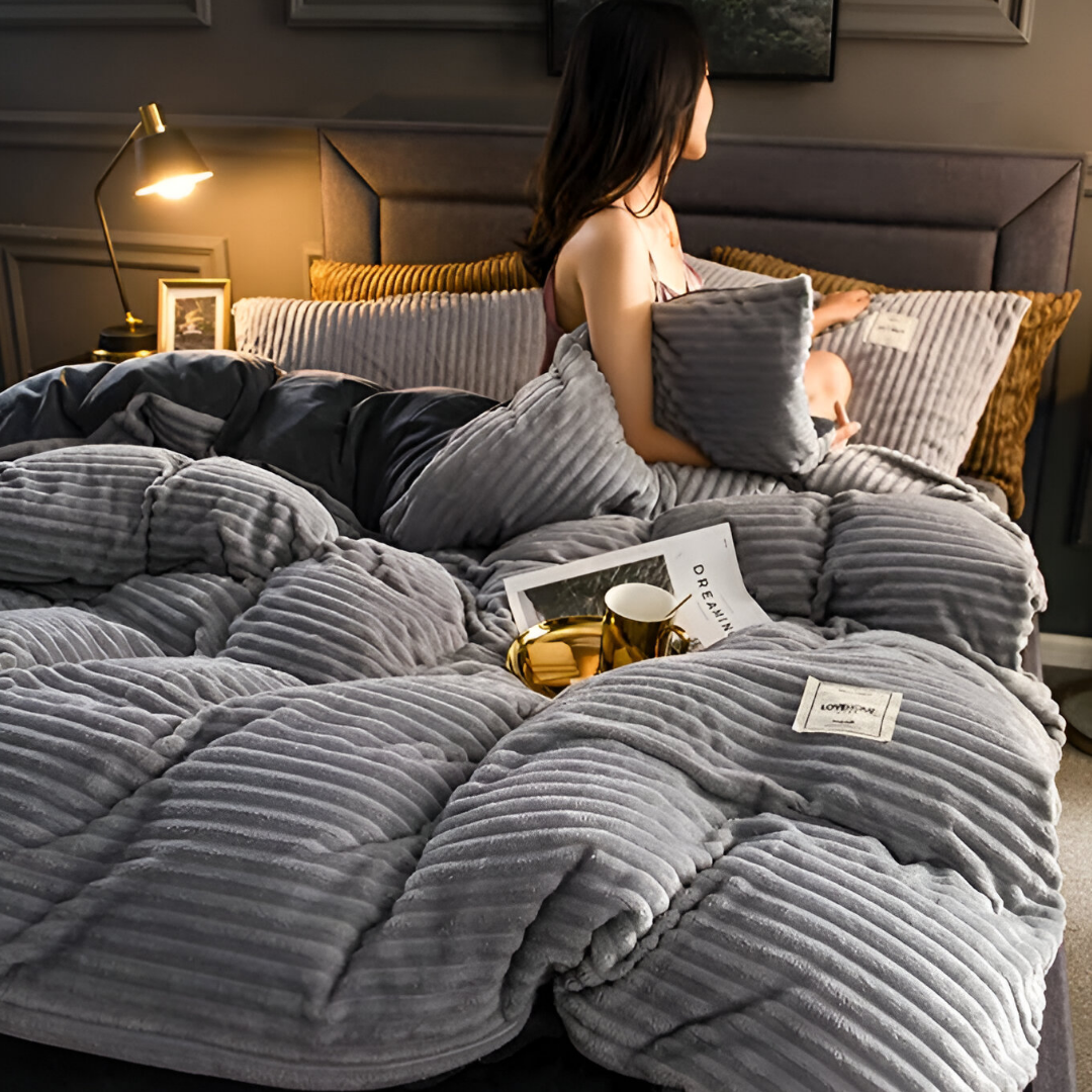 Fluffy Duvet Cover Set with Ribbed Texture for All Seasons