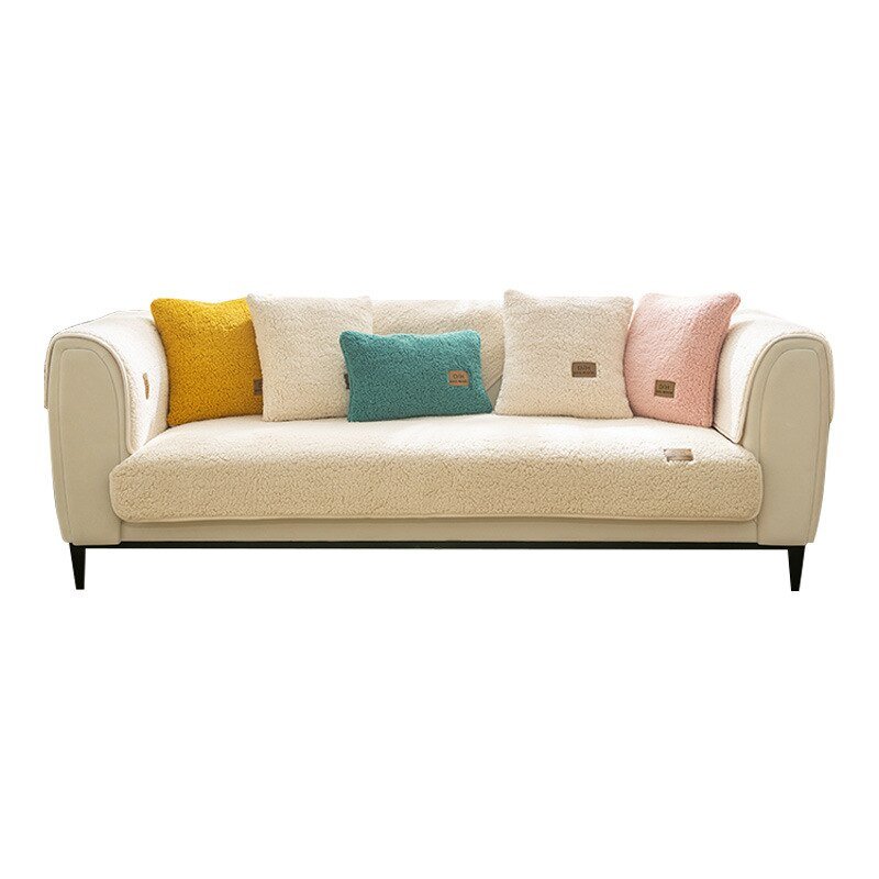 Fluffy Sofa Cover with Anti-Slip Mat and 2 Cushion Covers, Protects Against Stains and Pet Hair