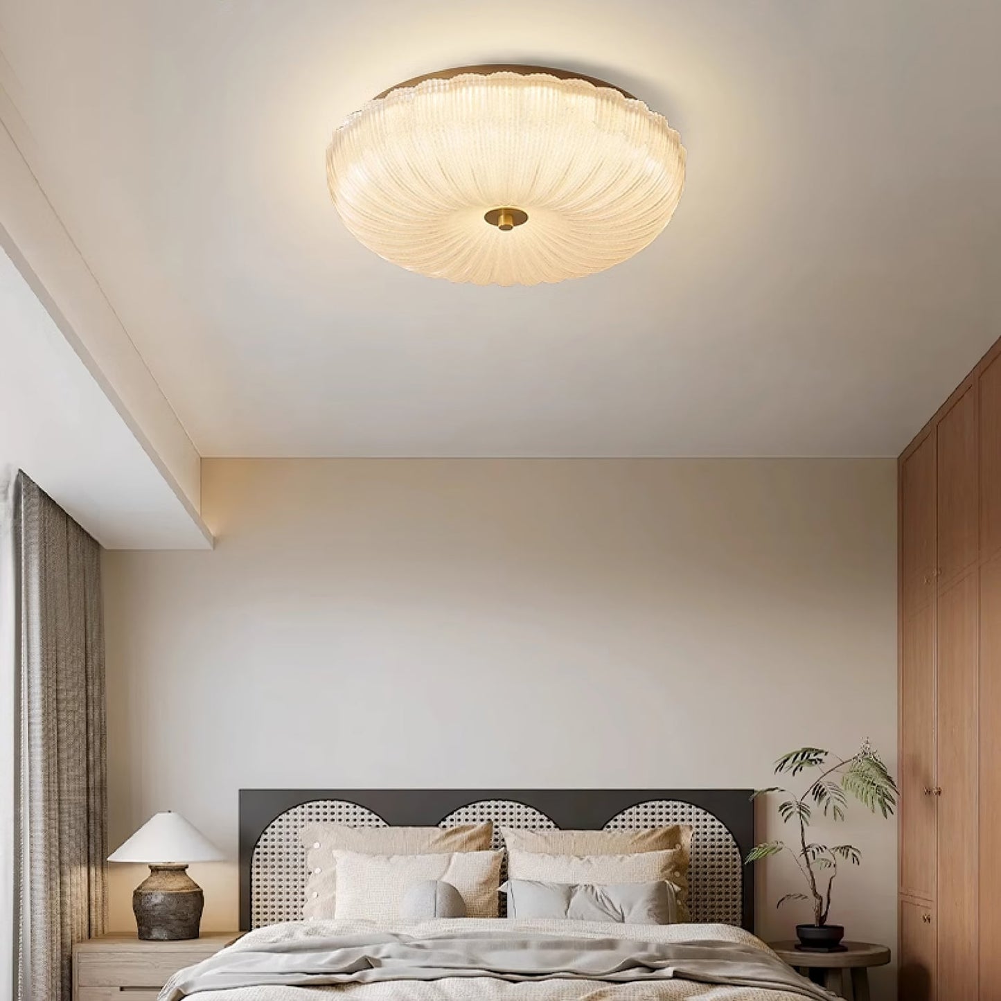 Flush Mount Ceiling Light Art Deco with Frosted Ripple Glass Shade