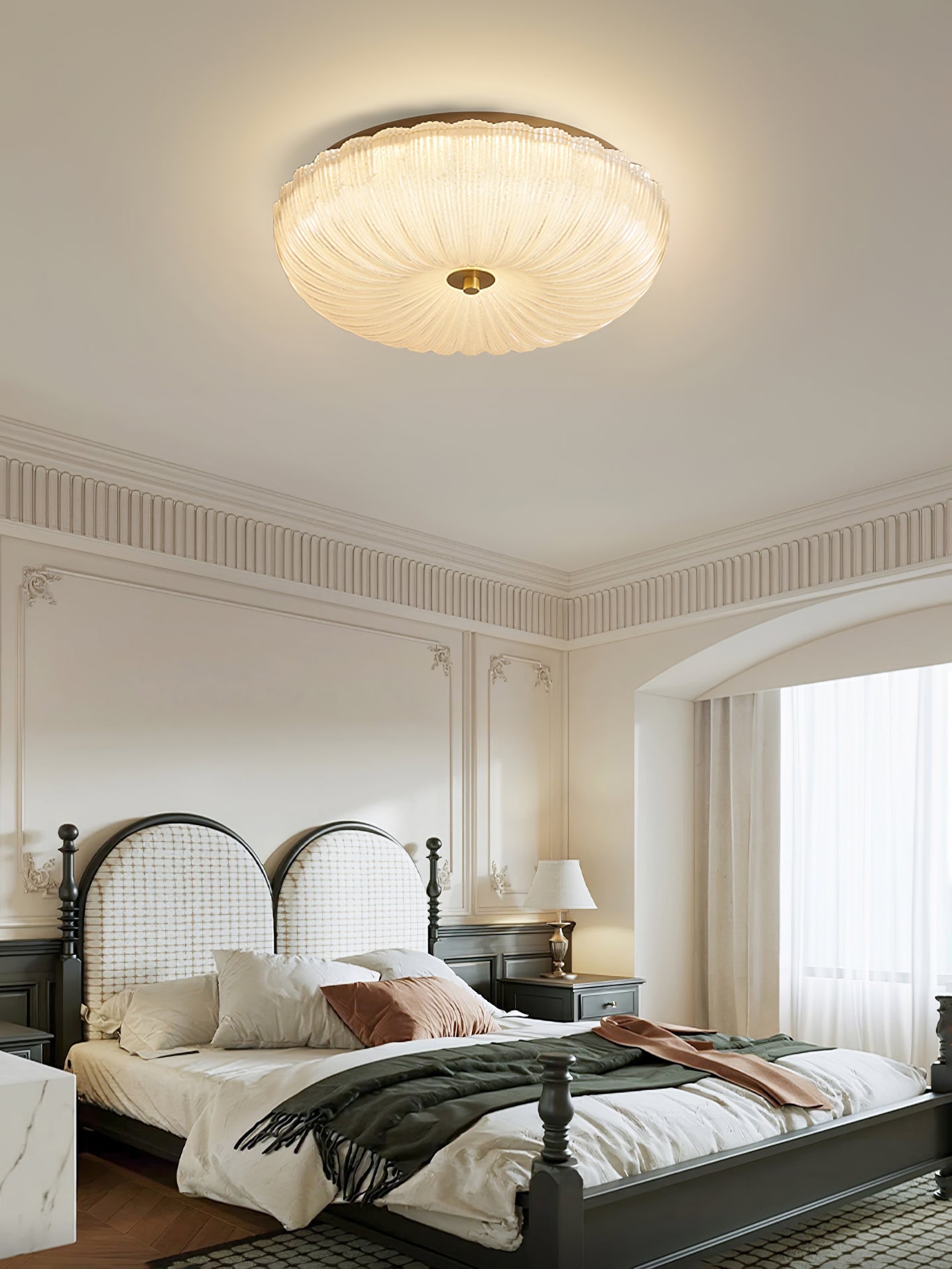 Flush Mount Ceiling Light Art Deco with Frosted Ripple Glass Shade