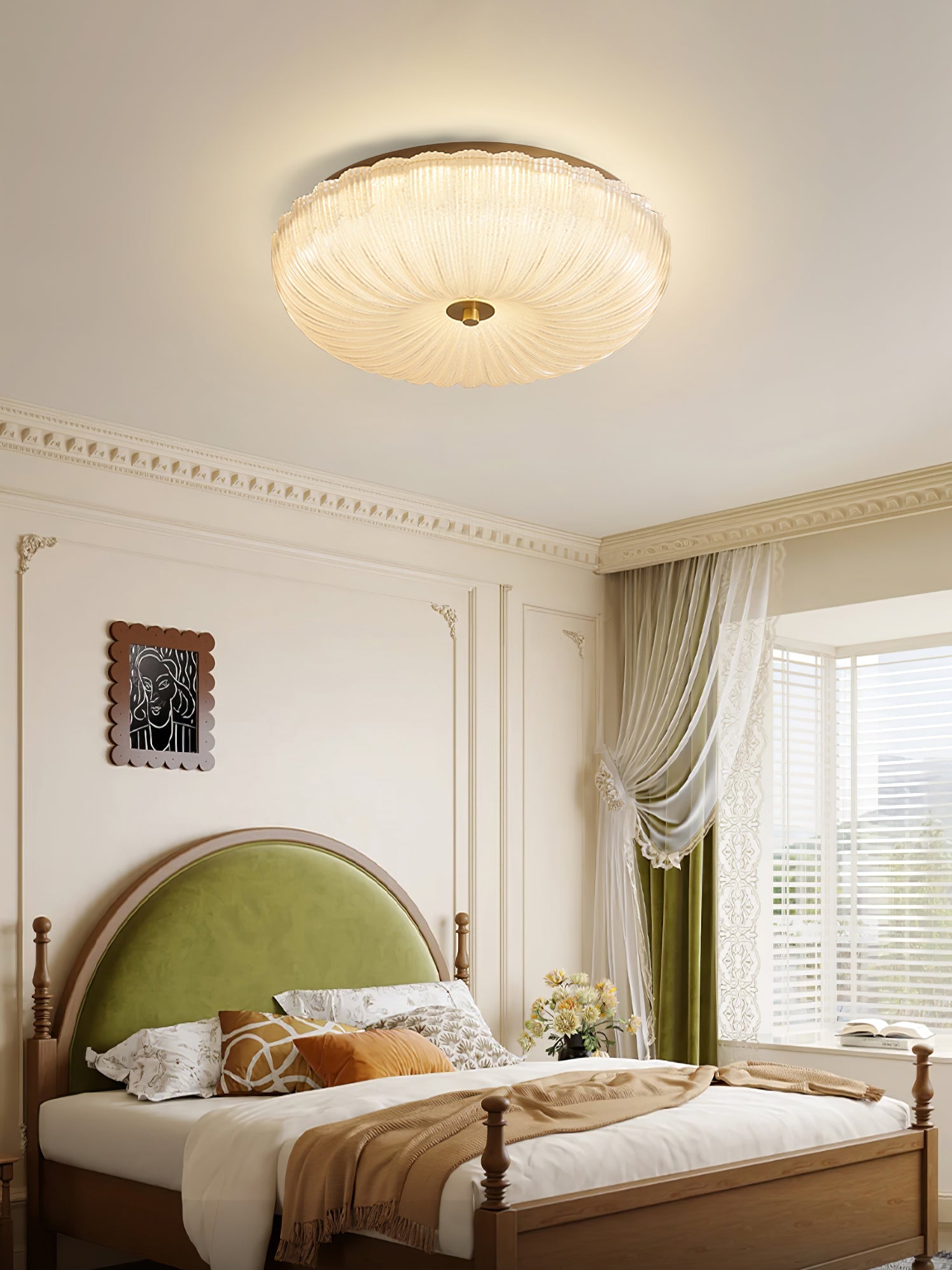 Flush Mount Ceiling Light Art Deco with Frosted Ripple Glass Shade