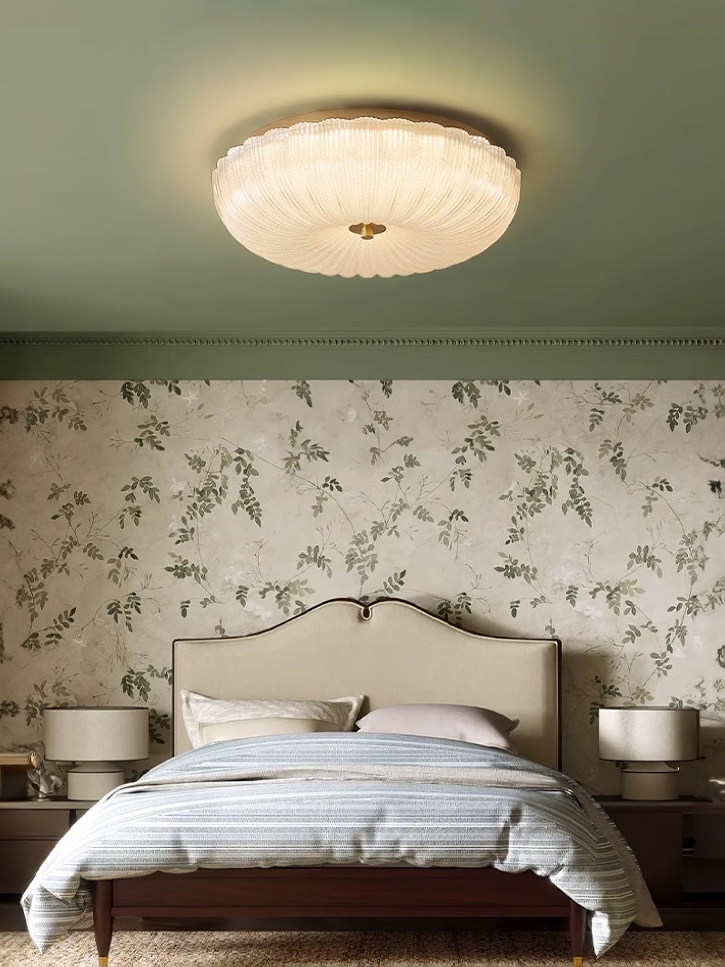 Flush Mount Ceiling Light Art Deco with Frosted Ripple Glass Shade