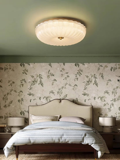 Flush Mount Ceiling Light Art Deco with Frosted Ripple Glass Shade