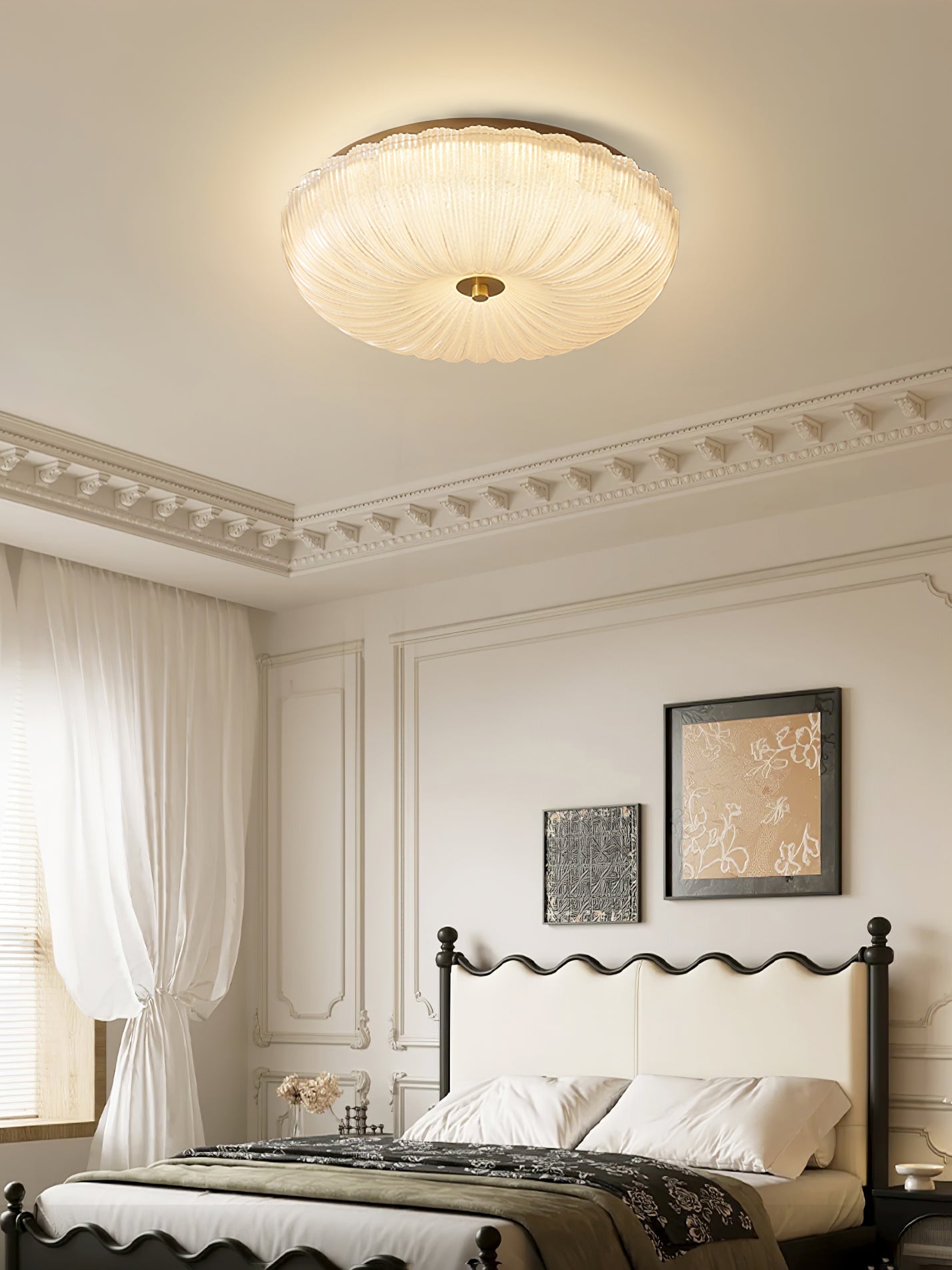 Flush Mount Ceiling Light Art Deco with Frosted Ripple Glass Shade