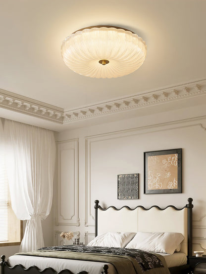 Flush Mount Ceiling Light Art Deco with Frosted Ripple Glass Shade