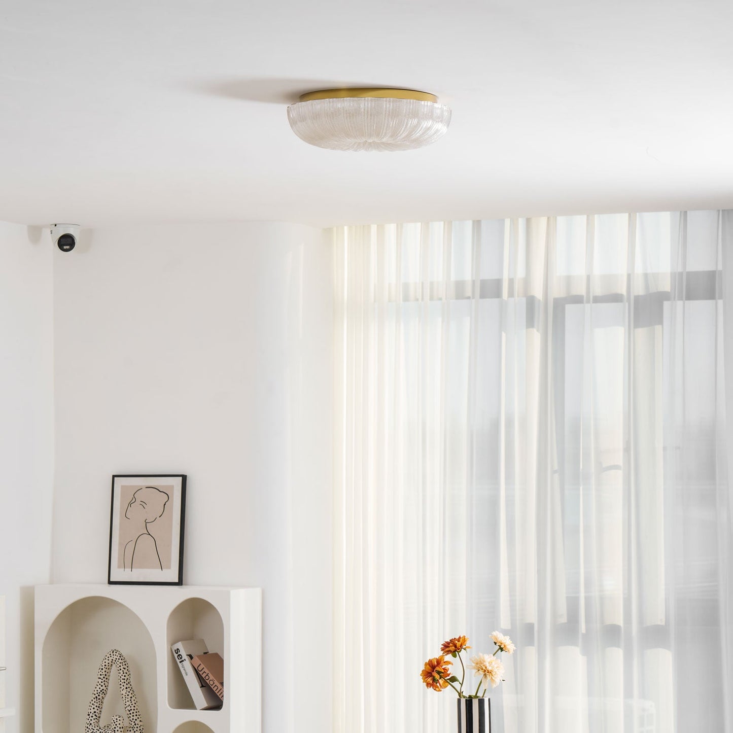 Flush Mount Ceiling Light Art Deco with Frosted Ripple Glass Shade