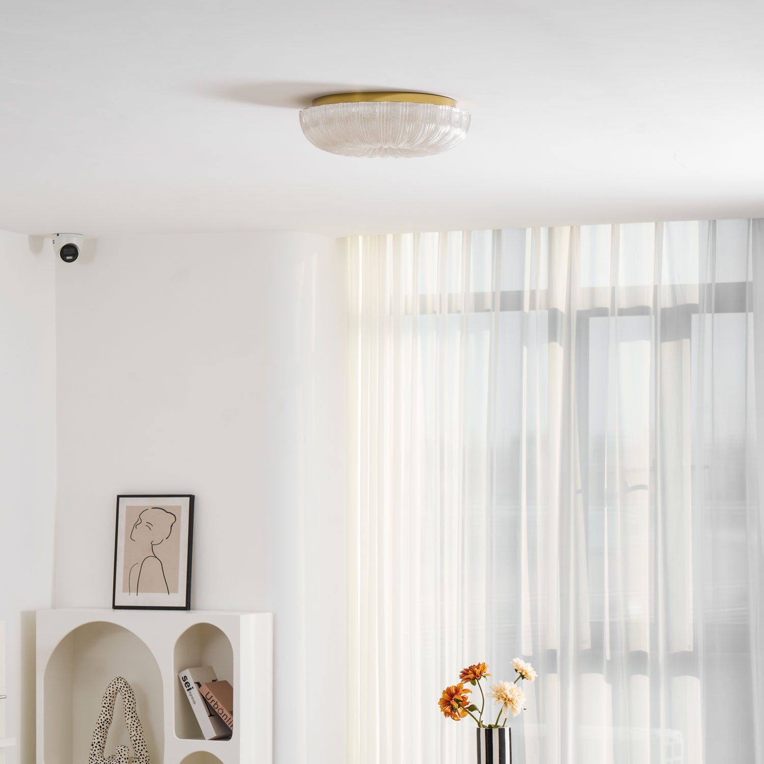 Flush Mount Ceiling Light Art Deco with Frosted Ripple Glass Shade