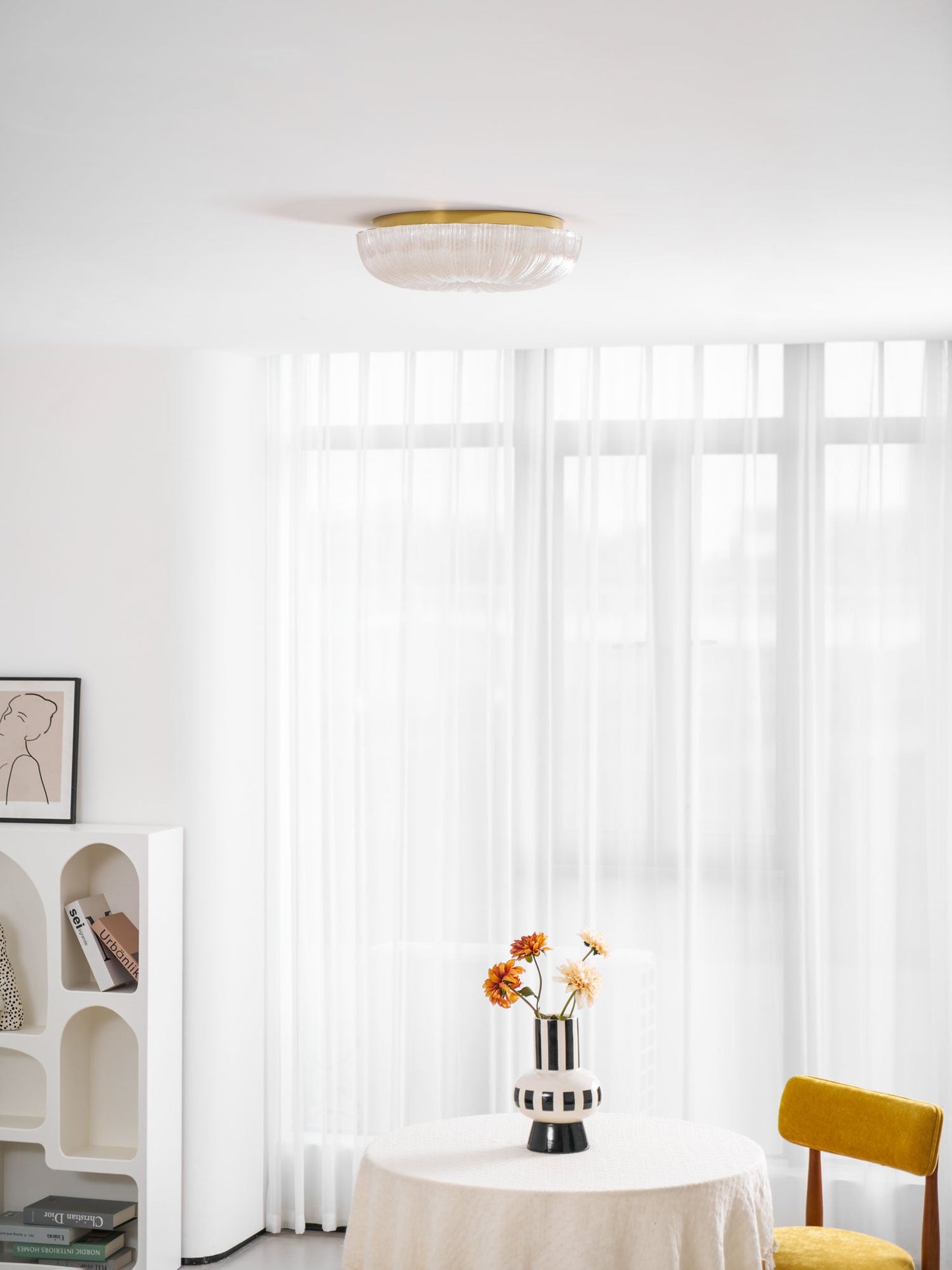 Flush Mount Ceiling Light Art Deco with Frosted Ripple Glass Shade