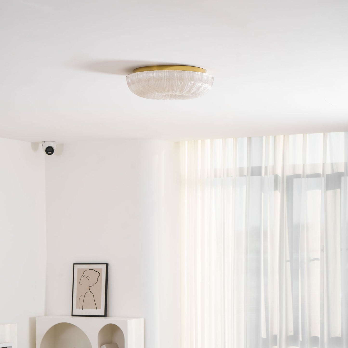 Flush Mount Ceiling Light Art Deco with Frosted Ripple Glass Shade
