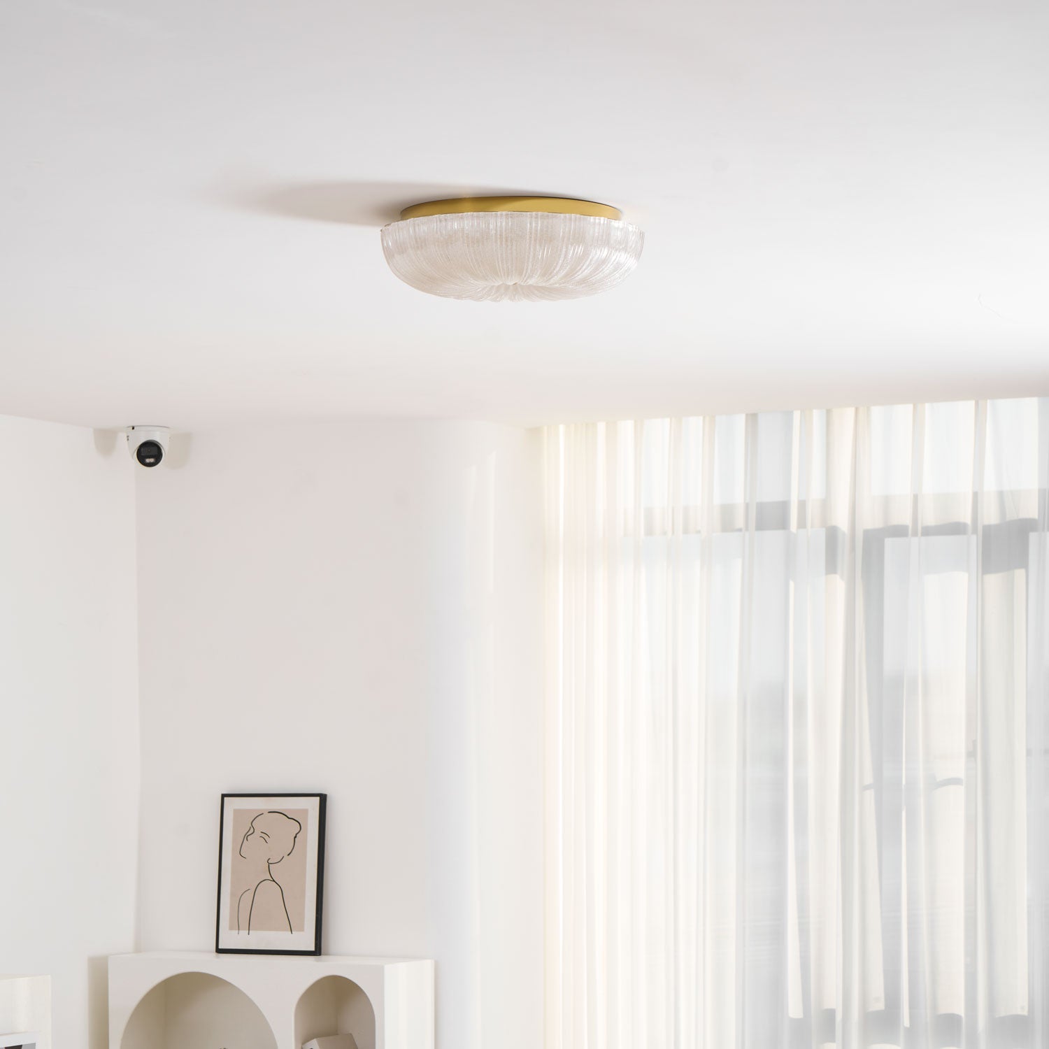 Flush Mount Ceiling Light Art Deco with Frosted Ripple Glass Shade
