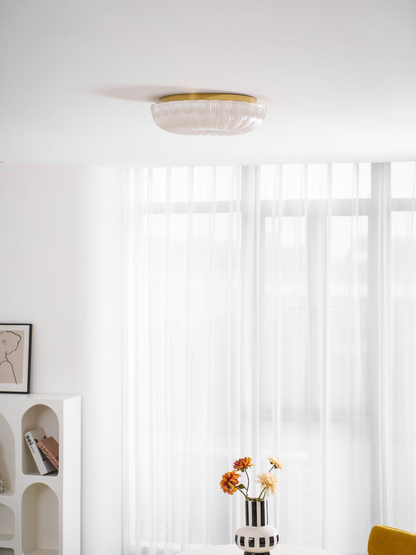Flush Mount Ceiling Light Art Deco with Frosted Ripple Glass Shade