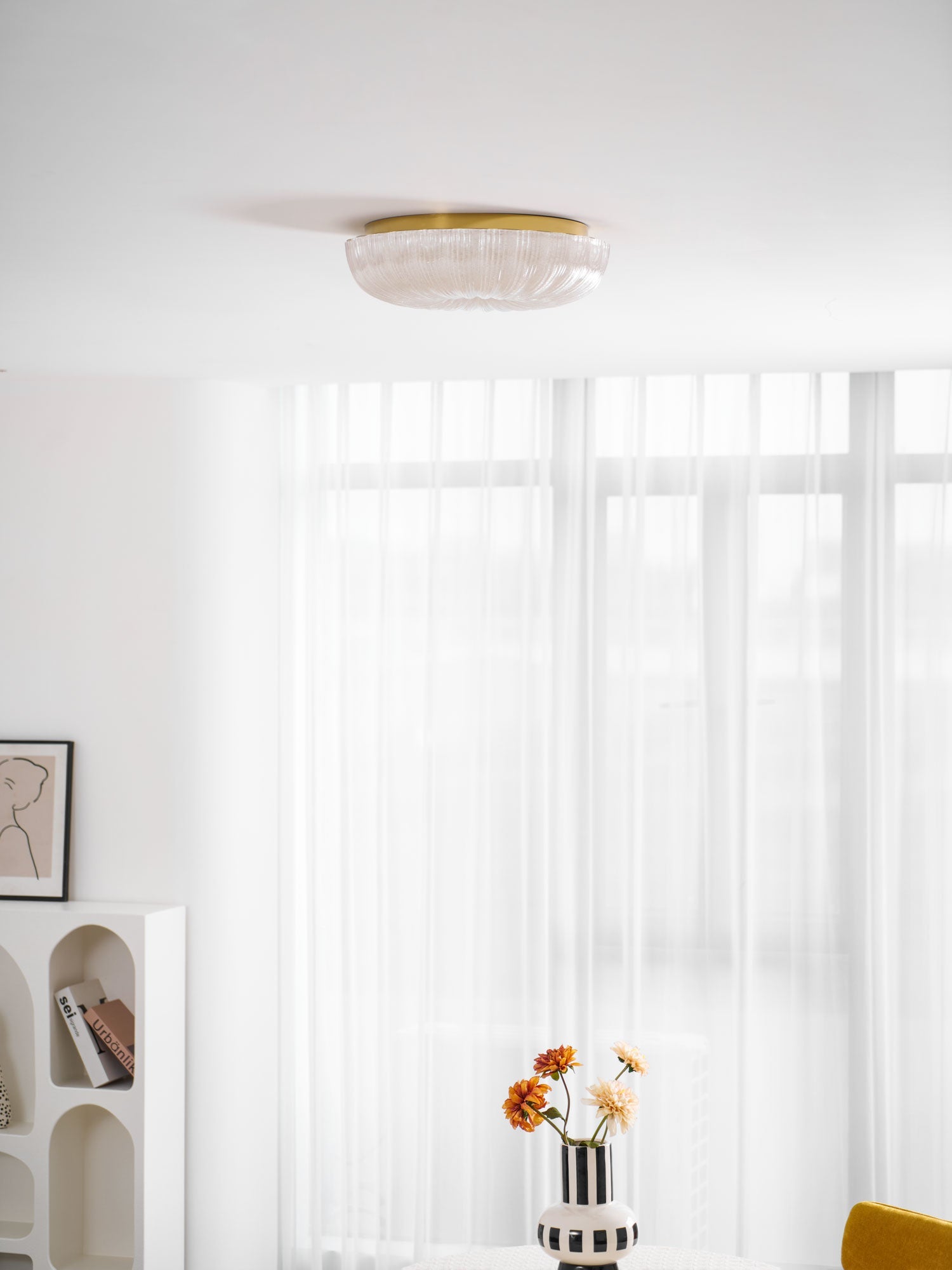 Flush Mount Ceiling Light Art Deco with Frosted Ripple Glass Shade