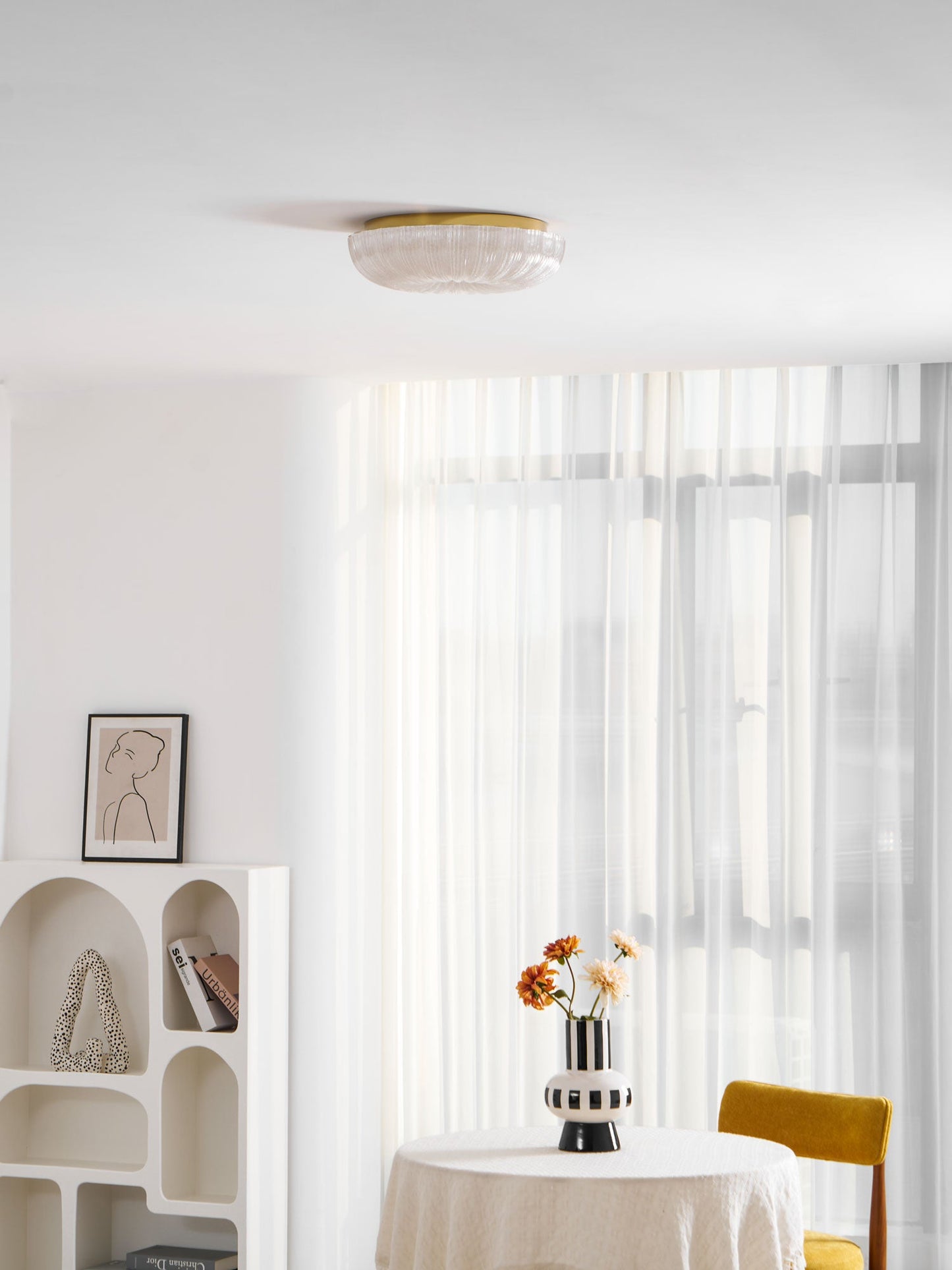 Flush Mount Ceiling Light Art Deco with Frosted Ripple Glass Shade