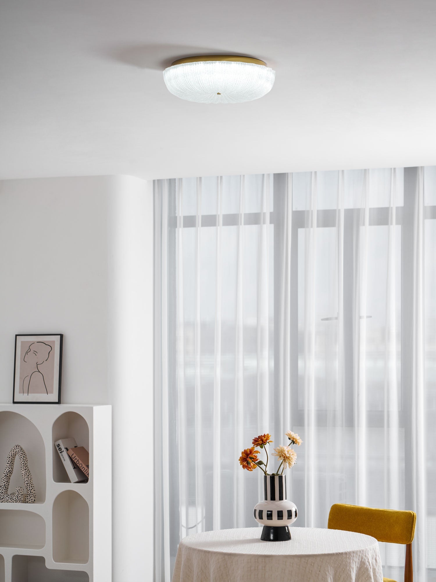 Flush Mount Ceiling Light Art Deco with Frosted Ripple Glass Shade