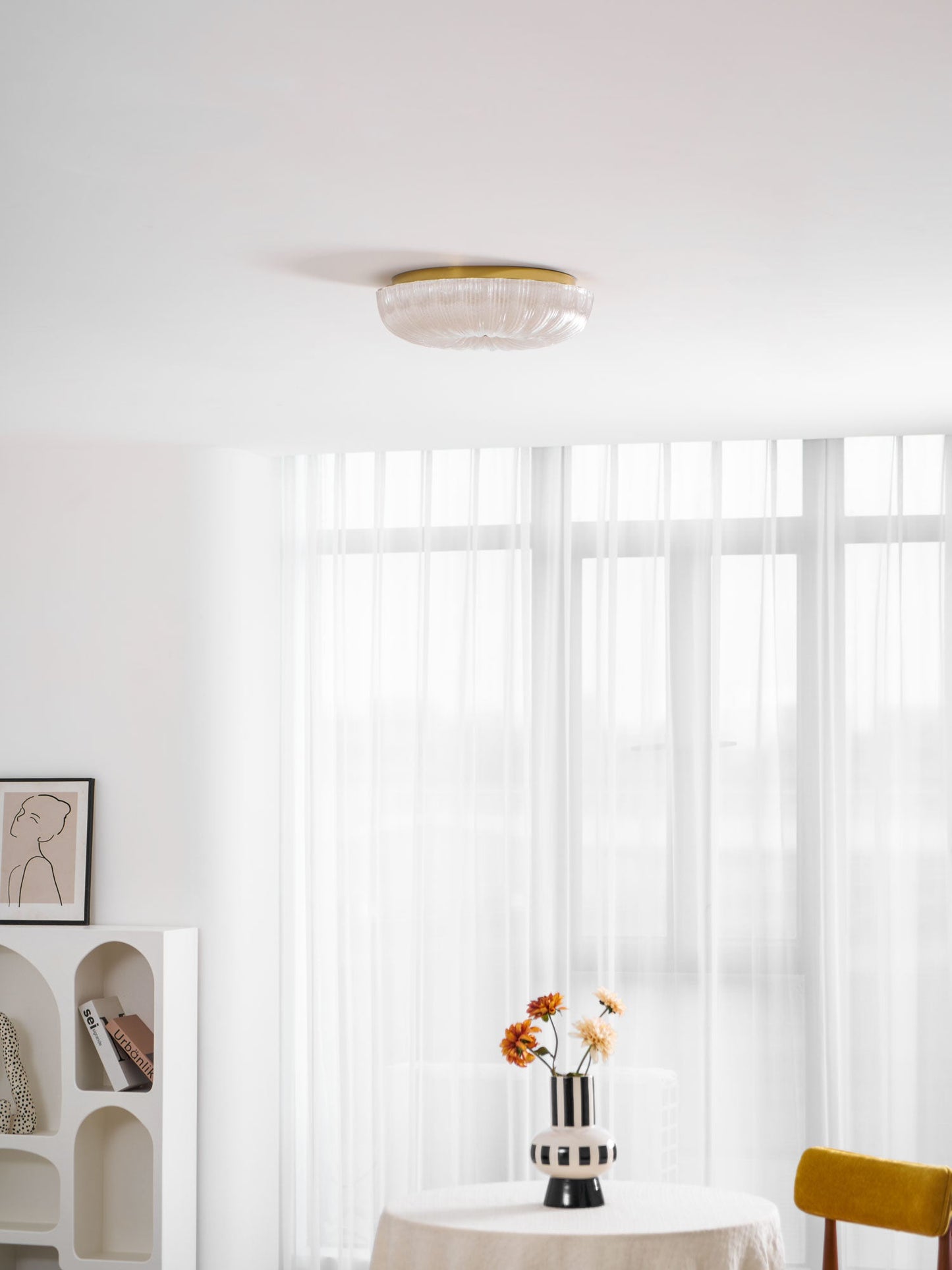 Flush Mount Ceiling Light Art Deco with Frosted Ripple Glass Shade