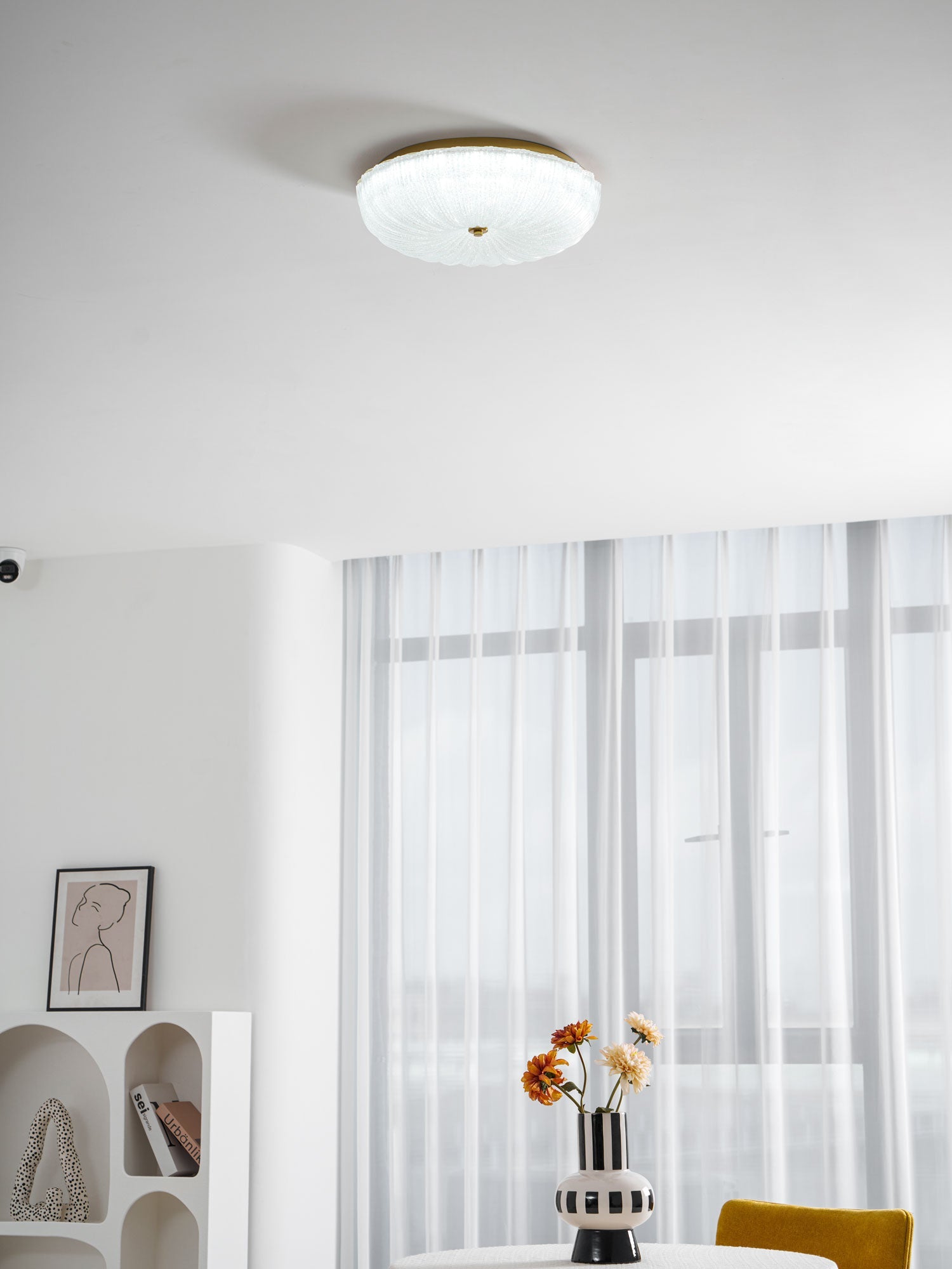Flush Mount Ceiling Light Art Deco with Frosted Ripple Glass Shade