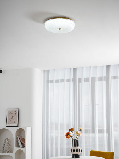 Flush Mount Ceiling Light Art Deco with Frosted Ripple Glass Shade