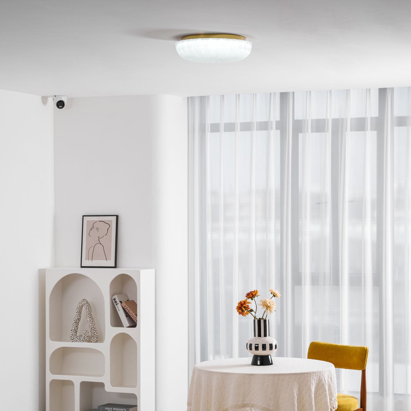 Flush Mount Ceiling Light Art Deco with Frosted Ripple Glass Shade
