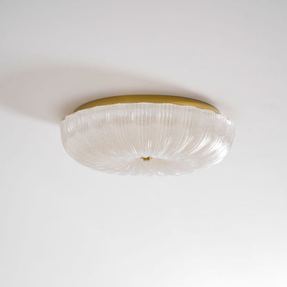 Flush Mount Ceiling Light Art Deco with Frosted Ripple Glass Shade