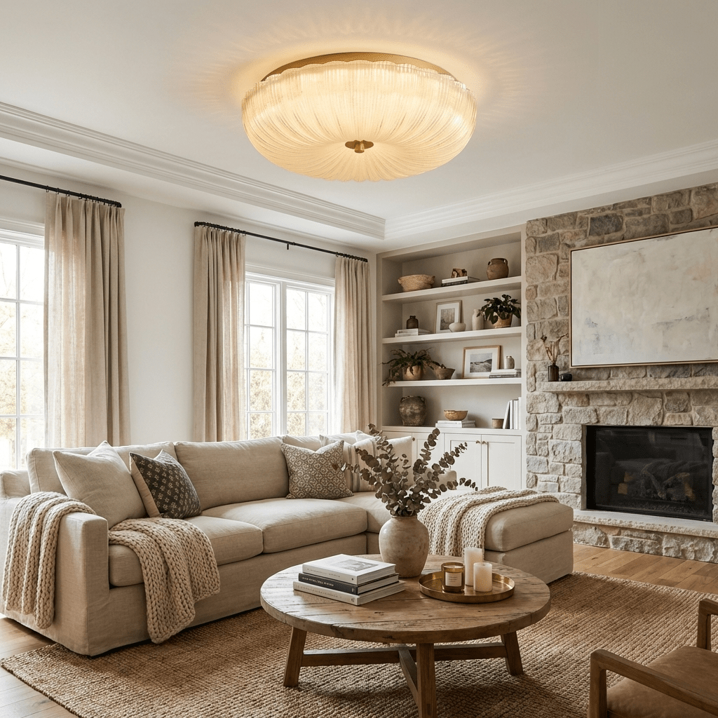 Flush Mount Ceiling Light Art Deco with Frosted Ripple Glass Shade