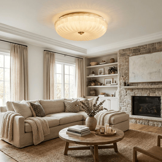 Flush Mount Ceiling Light Art Deco with Frosted Ripple Glass Shade