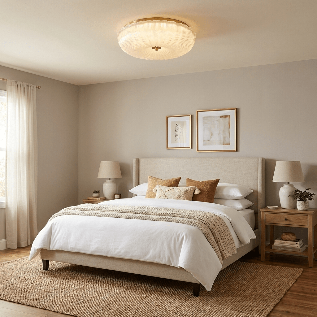 Flush Mount Ceiling Light Art Deco with Frosted Ripple Glass Shade