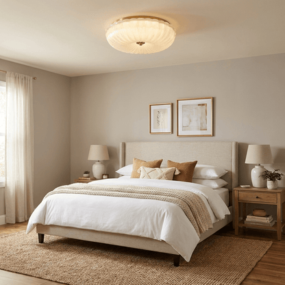 Flush Mount Ceiling Light Art Deco with Frosted Ripple Glass Shade