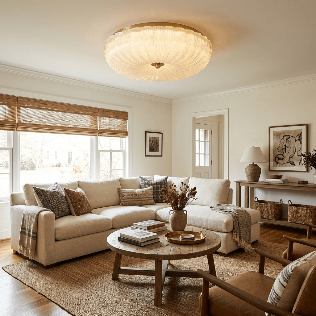 Flush Mount Ceiling Light Art Deco with Frosted Ripple Glass Shade