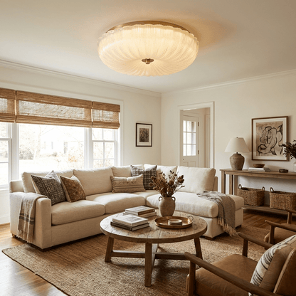 Flush Mount Ceiling Light Art Deco with Frosted Ripple Glass Shade