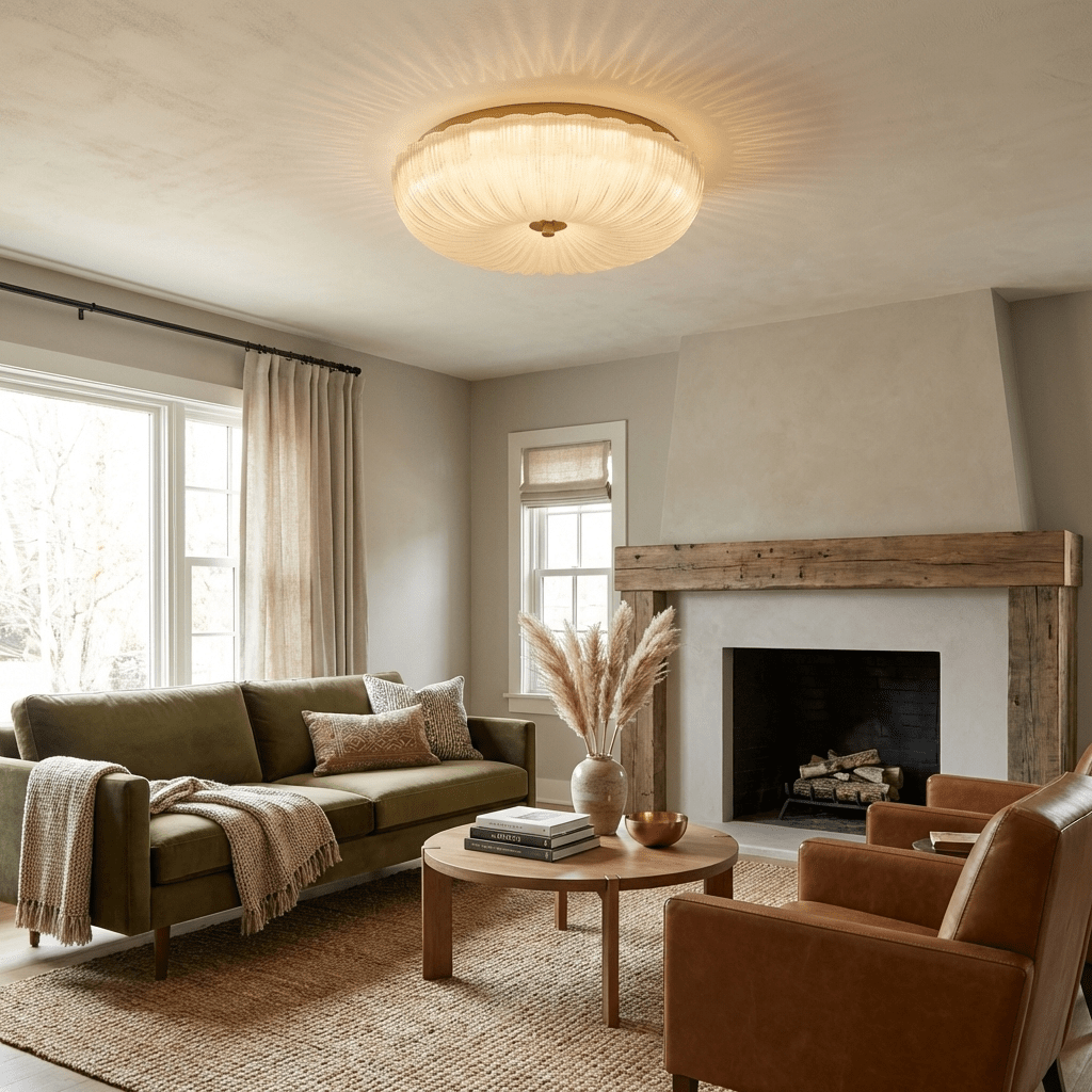 Flush Mount Ceiling Light Art Deco with Frosted Ripple Glass Shade