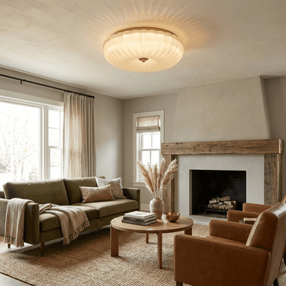 Flush Mount Ceiling Light Art Deco with Frosted Ripple Glass Shade