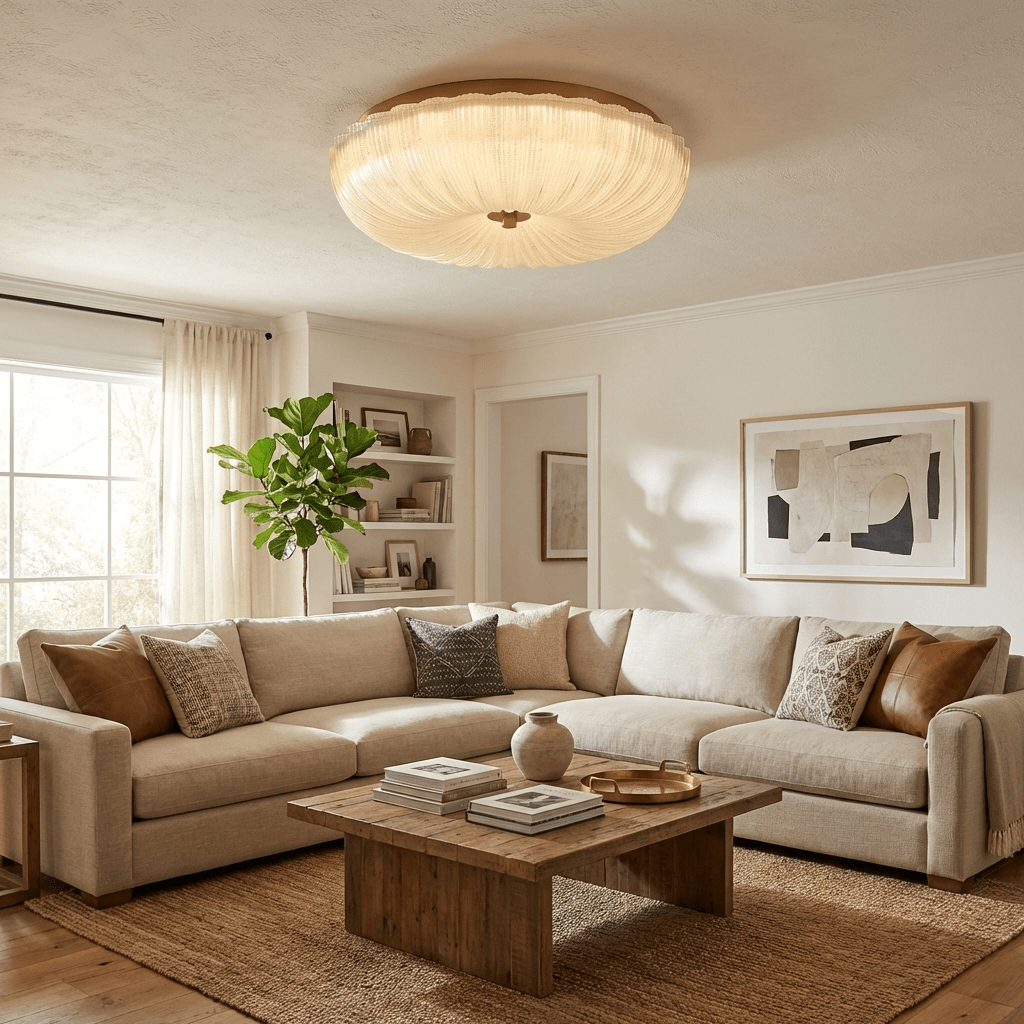 Flush Mount Ceiling Light Art Deco with Frosted Ripple Glass Shade